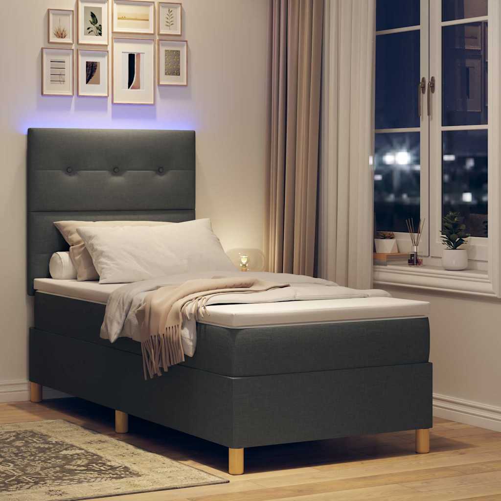 LED Box Spring Krevet Tamno siva 100 x 200 cm tkanina