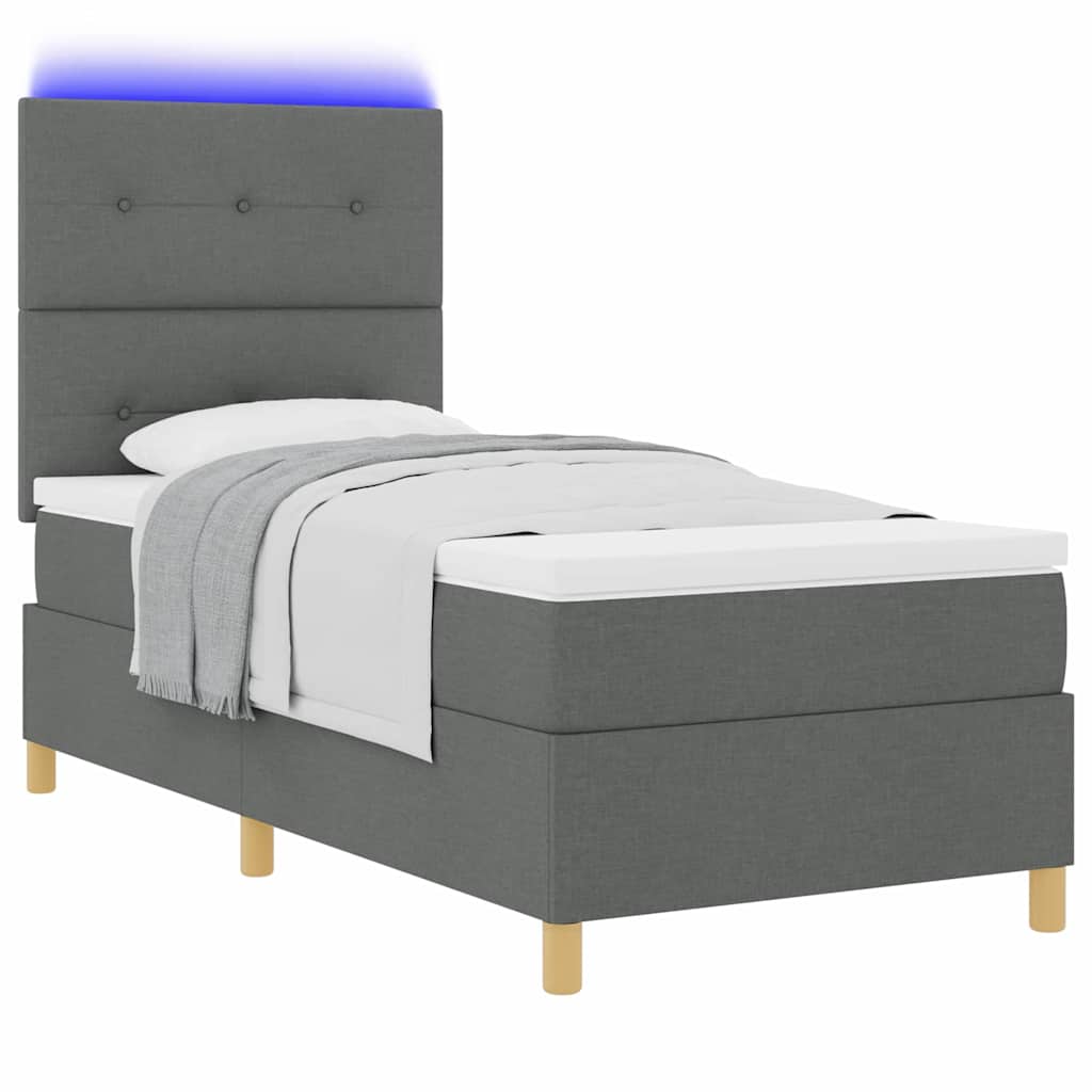LED Box Spring Krevet Tamno siva 100 x 200 cm tkanina