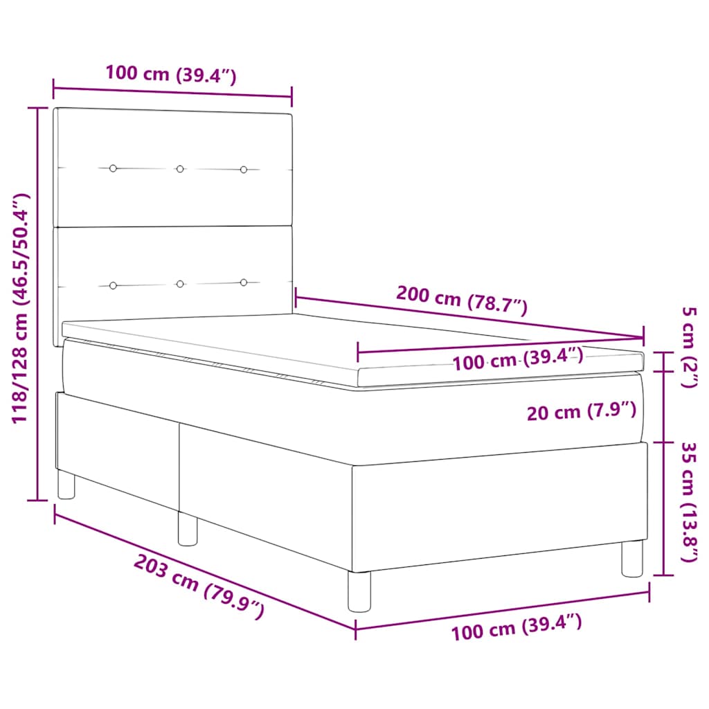 LED Box Spring Krevet Tamno siva 100 x 200 cm tkanina