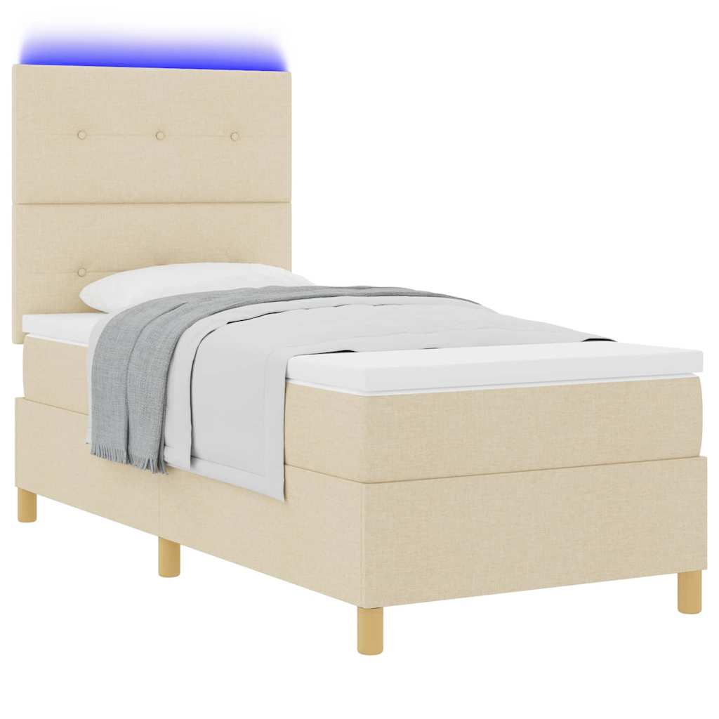 LED Box Spring Krevet s madracem Krema 100 x 200 cm tkanina