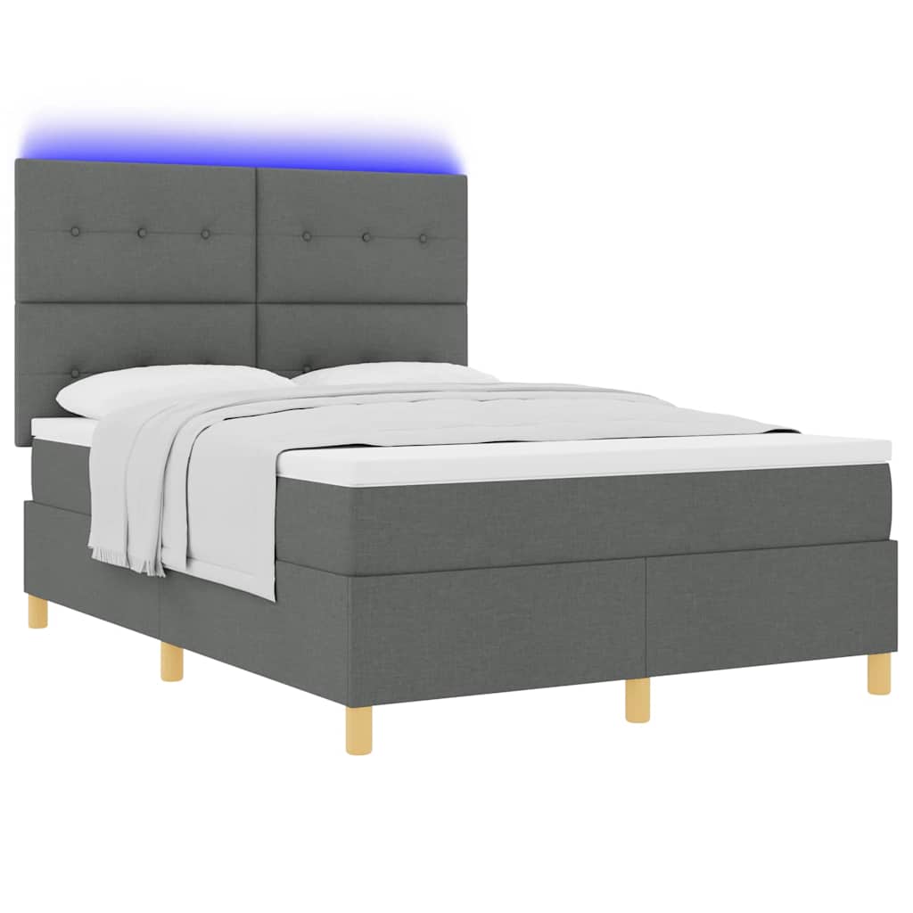 LED Box Spring Krevet Tamno siva 140 x 190 cm tkanina