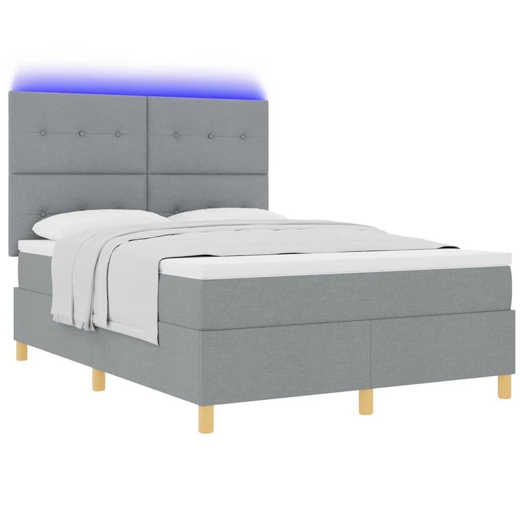 LED Box Spring Krevet Svijetlo siva 140 x 200 cm tkanina