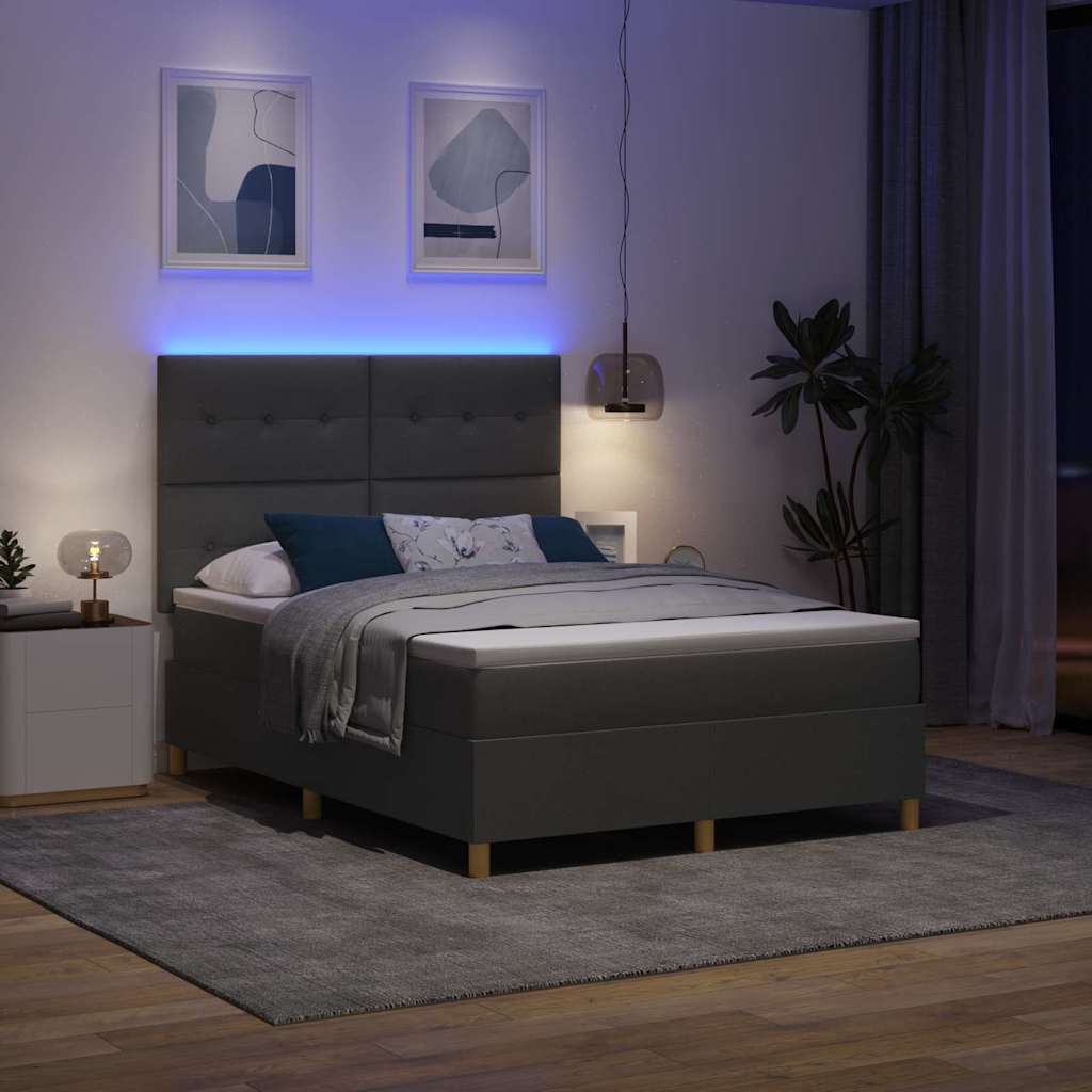 LED Box Spring Krevet Tamno siva 140 x 200 cm tkanina