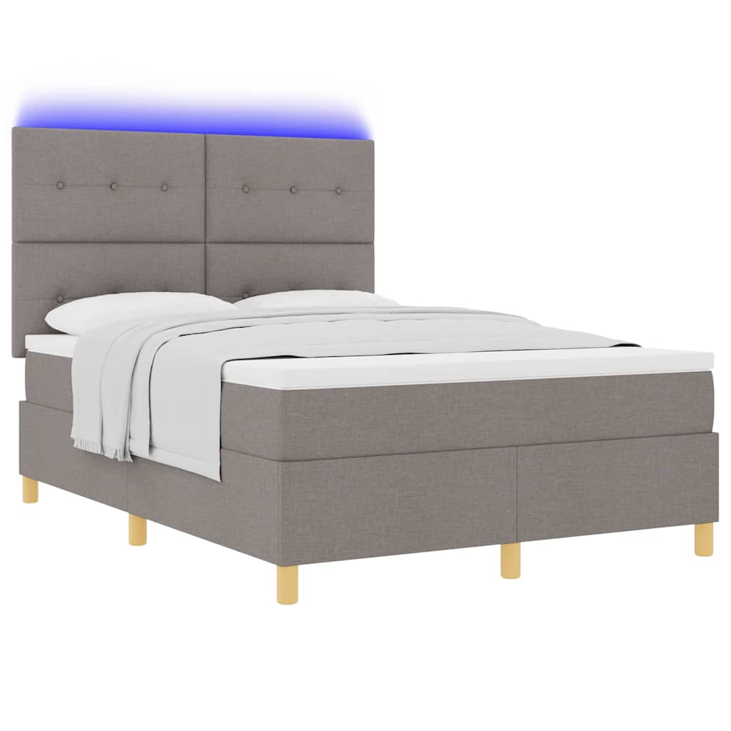 LED Box Spring Krevet Sivo-smeđa 140 x 200 cm tkanina