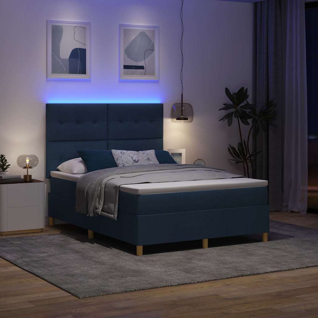 LED Box Spring Krevet s uzglavljem Plava 140 x 200 cm tkanina