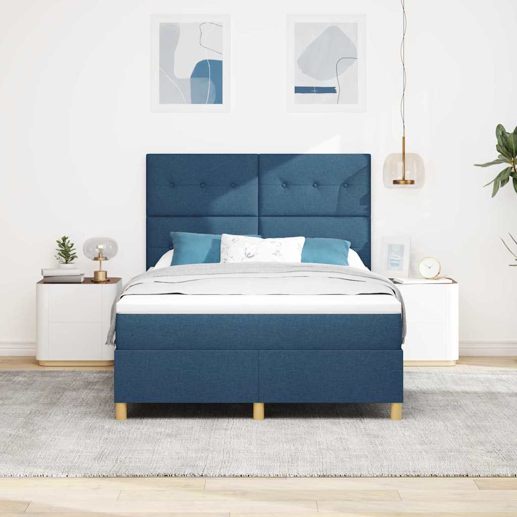 LED Box Spring Krevet s uzglavljem Plava 140 x 200 cm tkanina