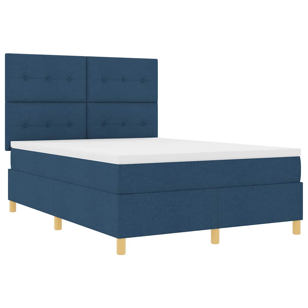 LED Box Spring Krevet s uzglavljem Plava 140 x 200 cm tkanina