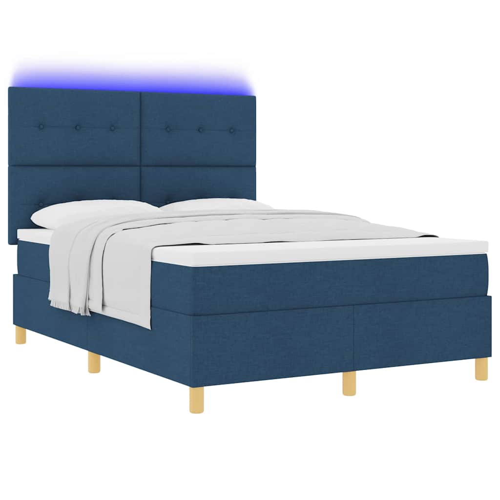 LED Box Spring Krevet s uzglavljem Plava 140 x 200 cm tkanina