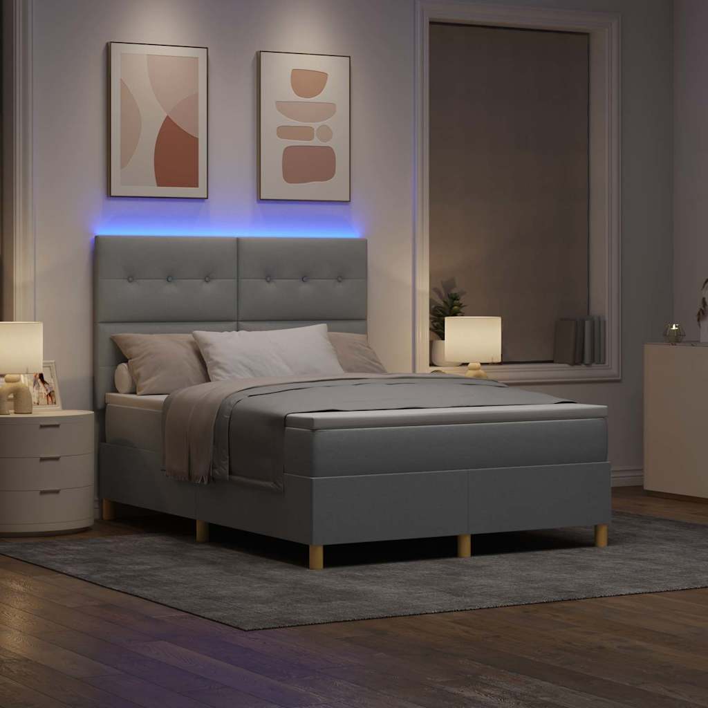 LED Box Spring Krevet Svijetlo siva 160 x 200 cm tkanina