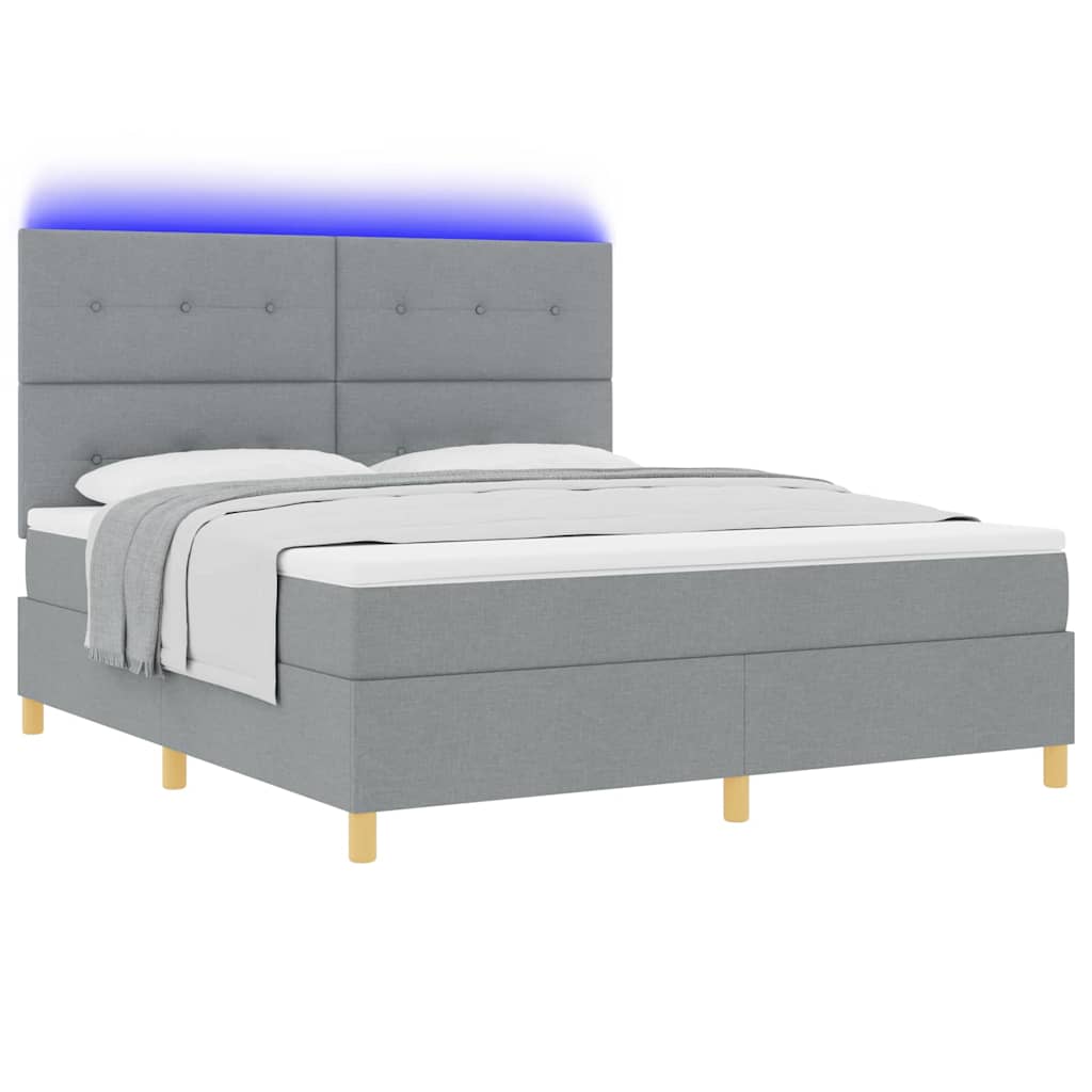 LED Box Spring Krevet Svijetlo siva 180 x 200 cm tkanina