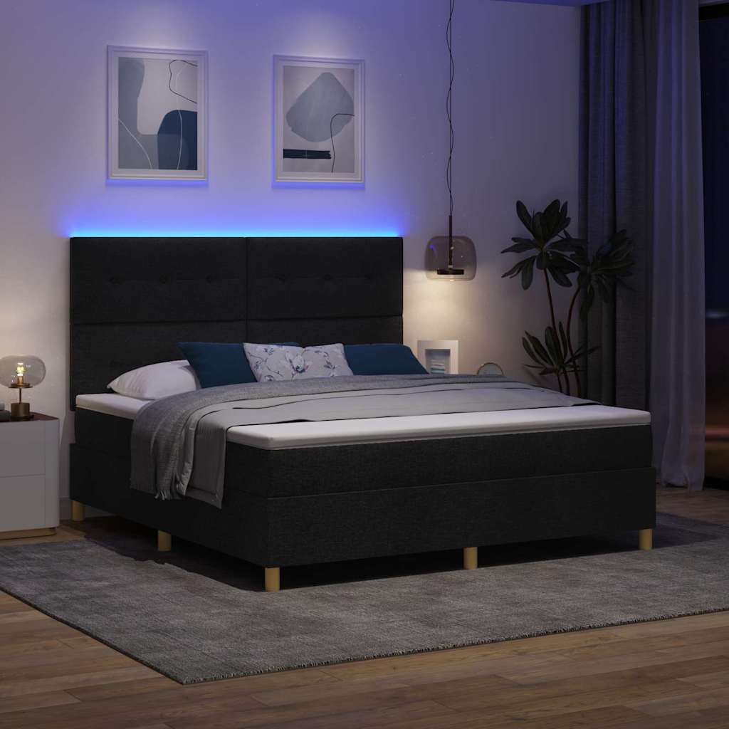 LED Box Spring Krevet s madracem Crna 180 x 200 cm tkanina