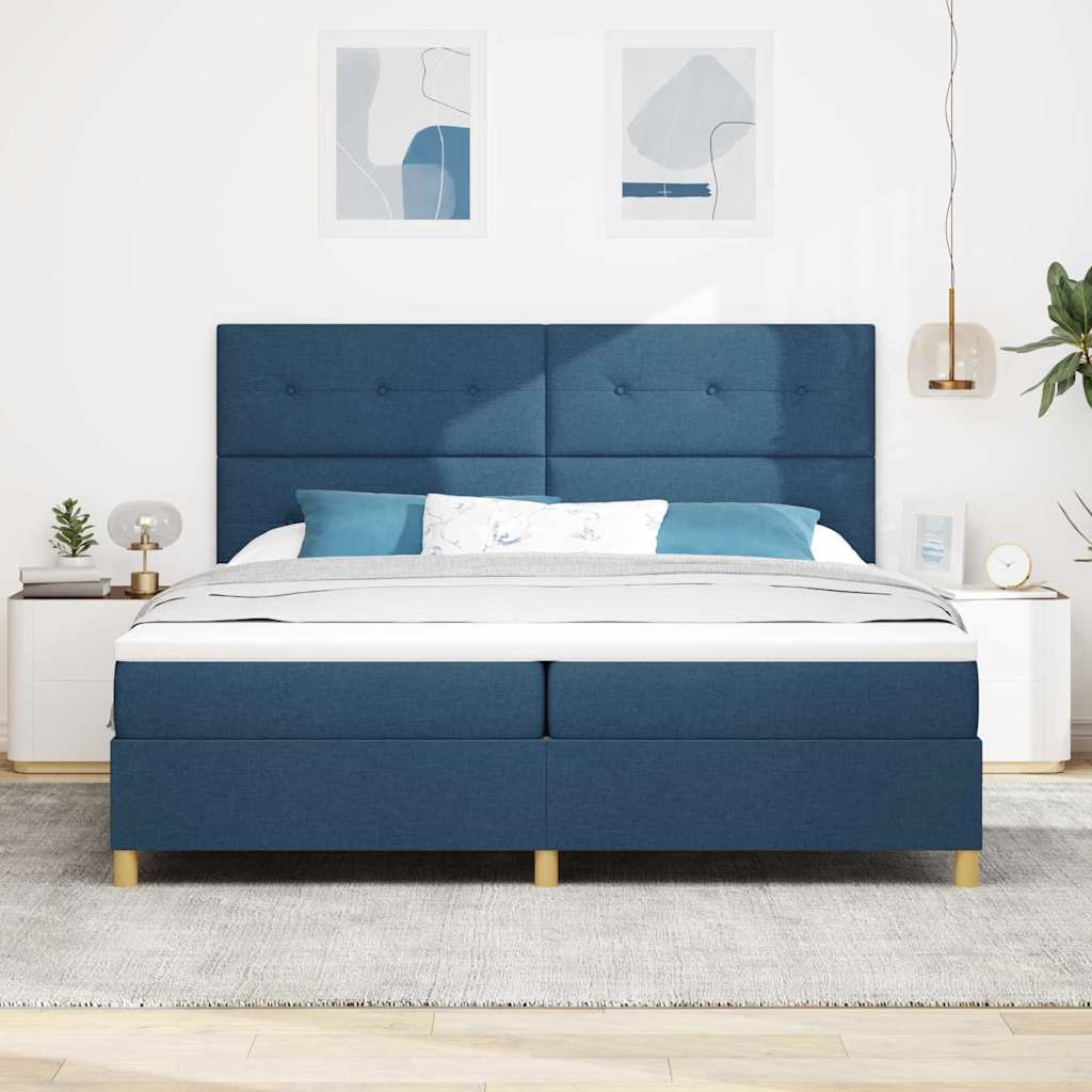 LED Box Spring Krevet s madracem Plava 200 x 200 cm tkanina