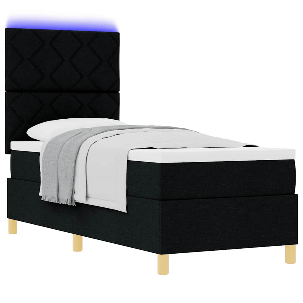 LED Box Spring Krevet s madracem Crna 80 x 200 cm tkanina