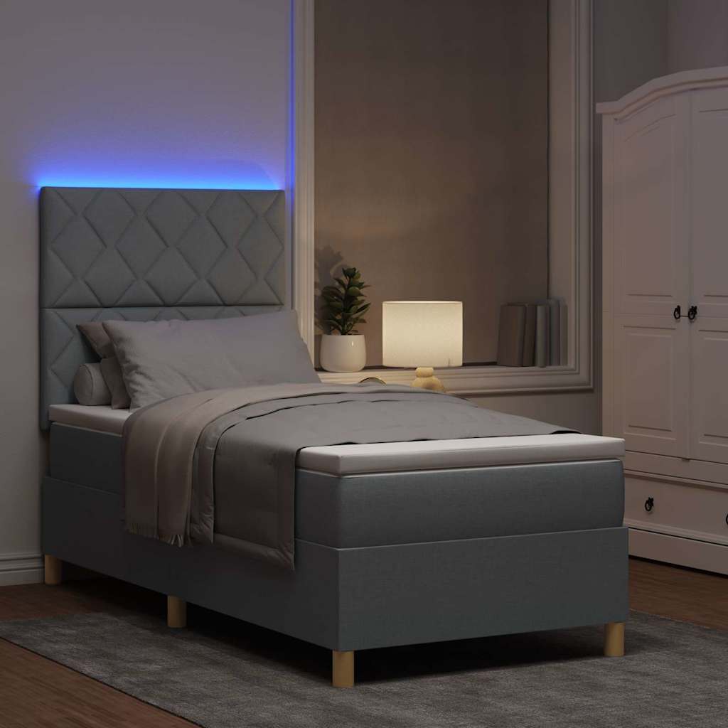 LED Box Spring Krevet Svijetlo siva 90 x 190 cm tkanina