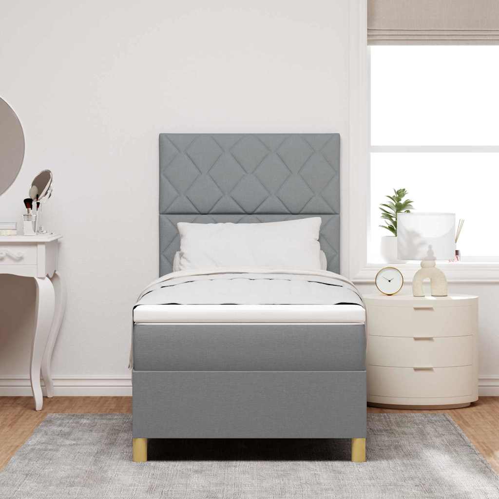LED Box Spring Krevet Svijetlo siva 90 x 190 cm tkanina