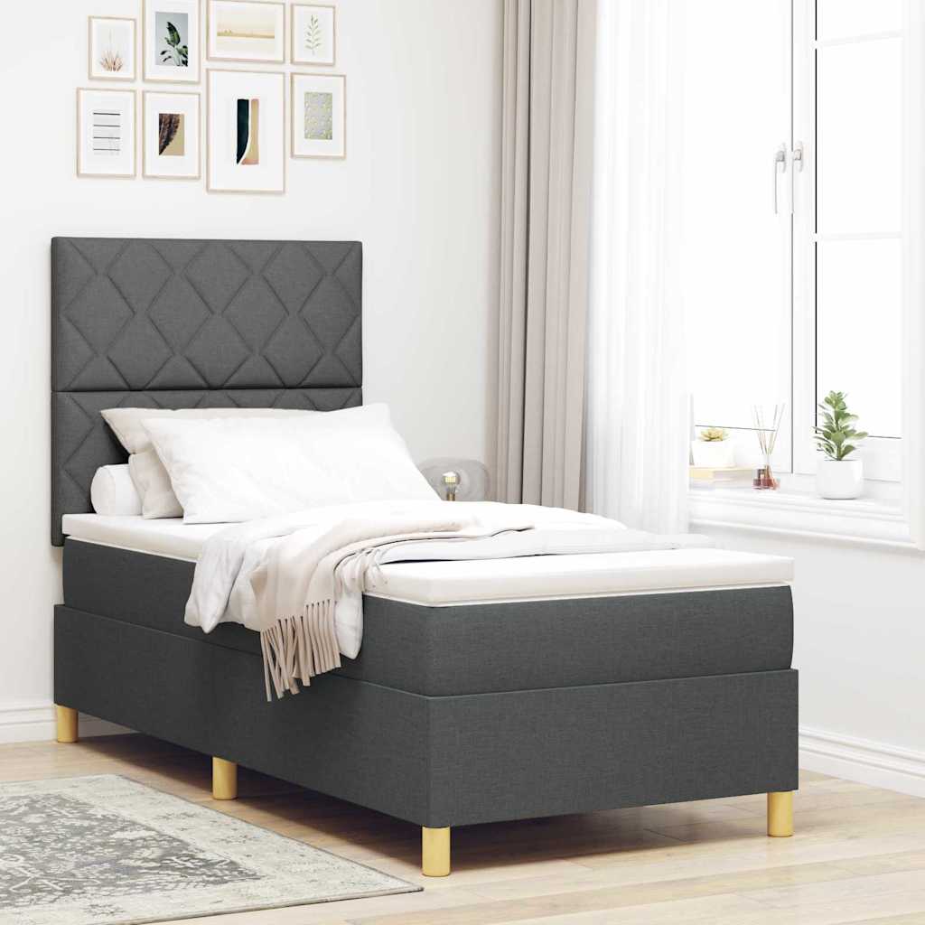 LED Box Spring Krevet Tamno siva 90 x 190 cm tkanina