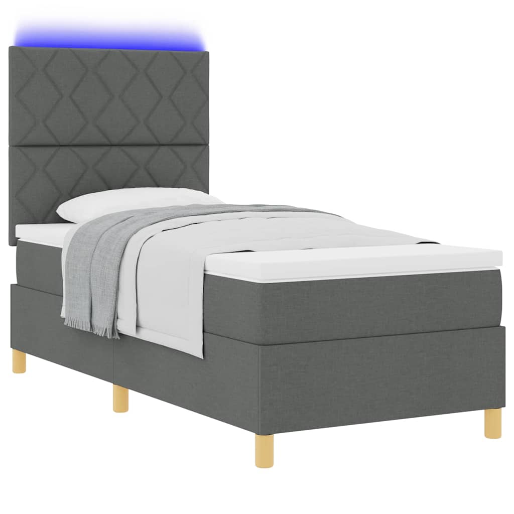 LED Box Spring Krevet Tamno siva 90 x 190 cm tkanina