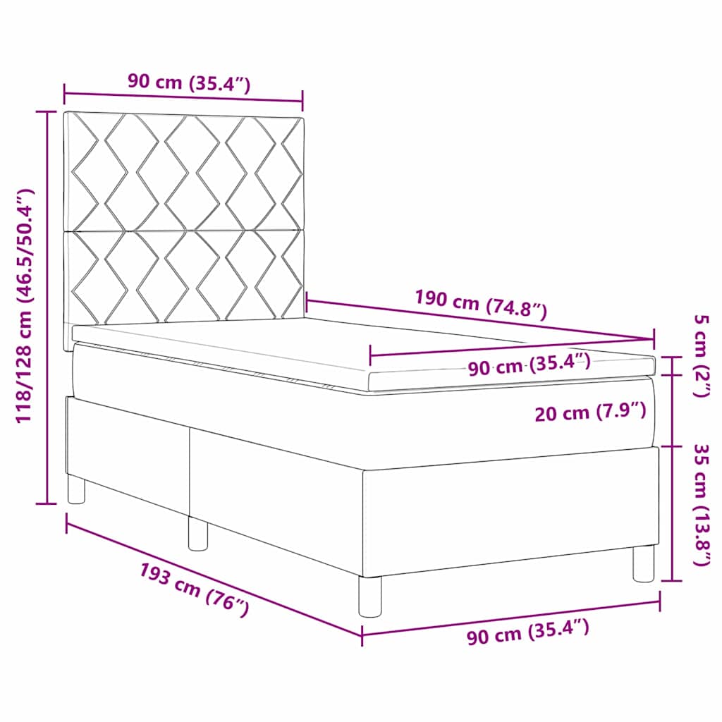 LED Box Spring Krevet Tamno siva 90 x 190 cm tkanina