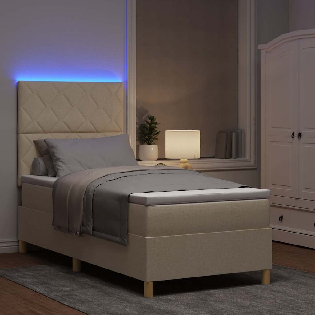 LED Box Spring Krevet s uzglavljem Krema 90 x 190 cm tkanina