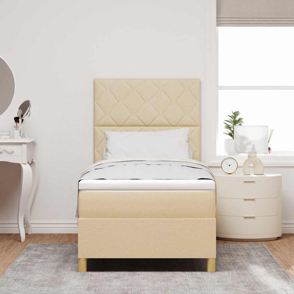 LED Box Spring Krevet s uzglavljem Krema 90 x 190 cm tkanina