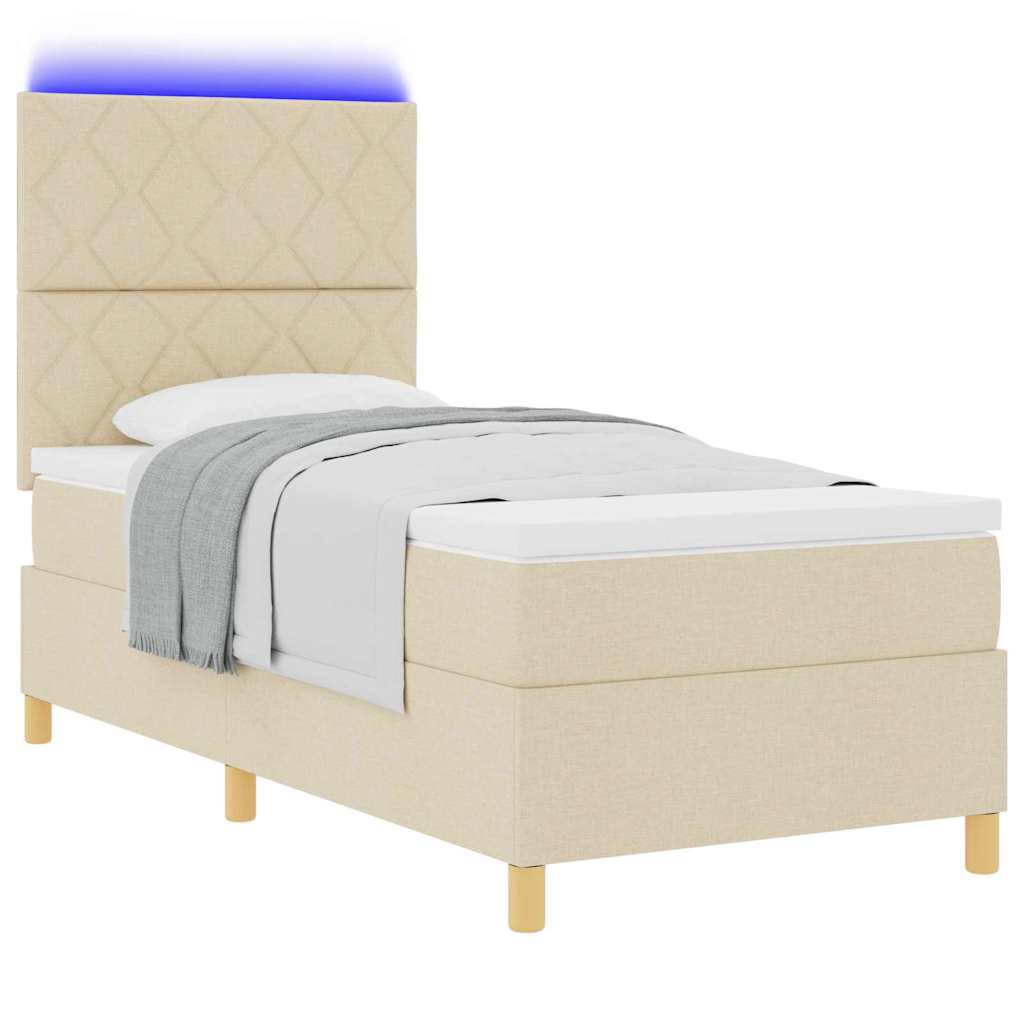 LED Box Spring Krevet s uzglavljem Krema 90 x 190 cm tkanina