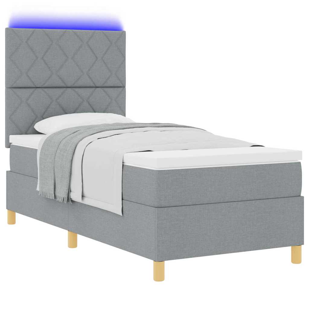 LED Box Spring Krevet Svijetlo siva 100 x 200 cm tkanina