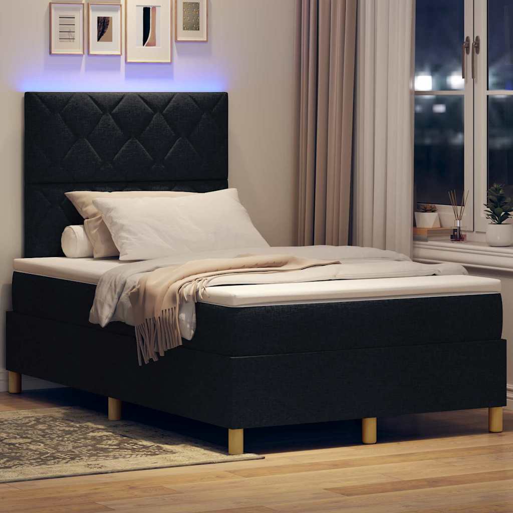 LED Box Spring Krevet s madracem Crna 120 x 190 cm tkanina