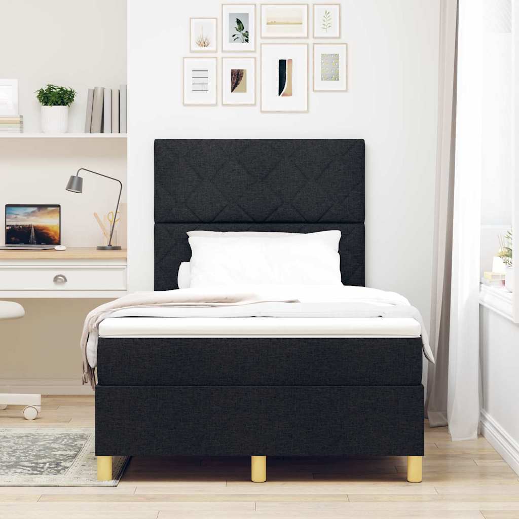 LED Box Spring Krevet s madracem Crna 120 x 190 cm tkanina
