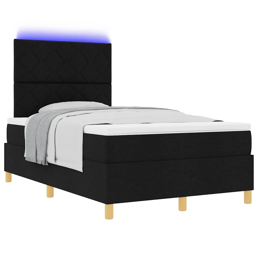 LED Box Spring Krevet s madracem Crna 120 x 190 cm tkanina
