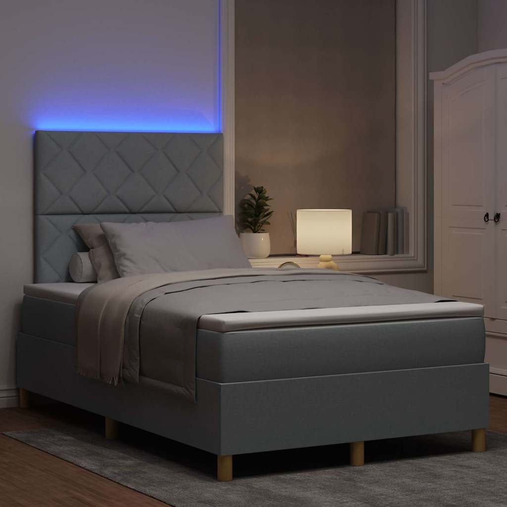 LED Box Spring Krevet Svijetlo siva 120 x 200 cm tkanina