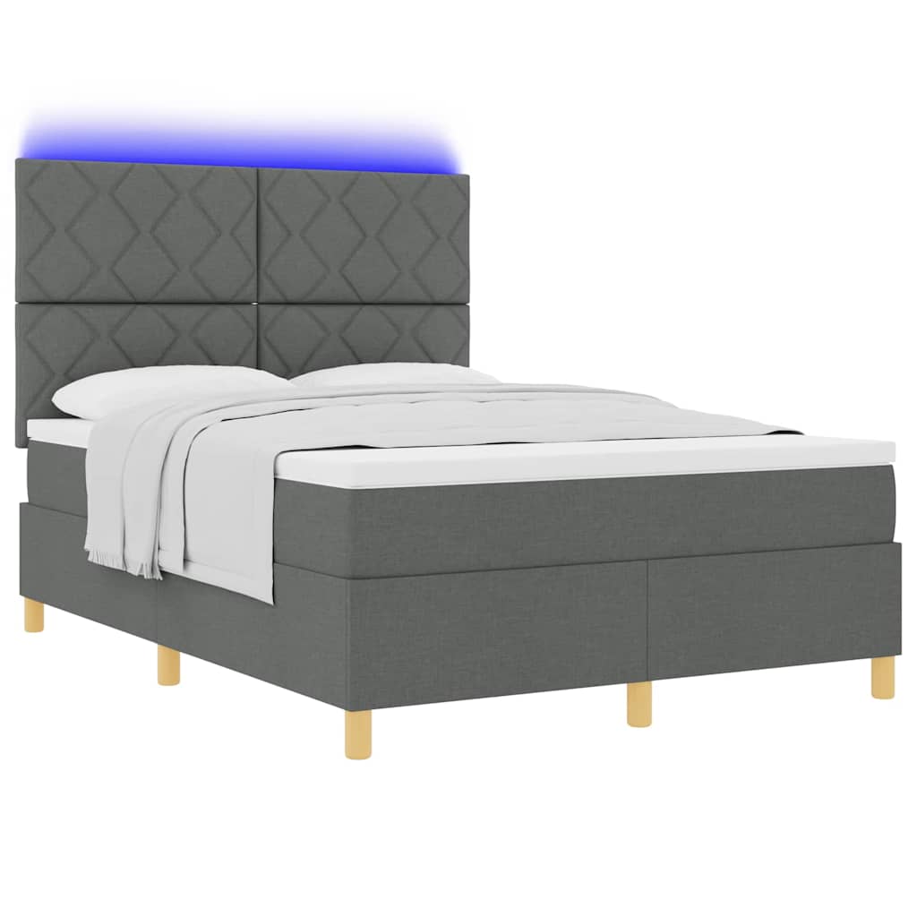 LED Box Spring Krevet Tamno siva 140 x 190 cm tkanina