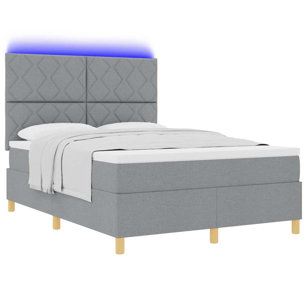 LED Box Spring Krevet Svijetlo siva 160 x 200 cm tkanina