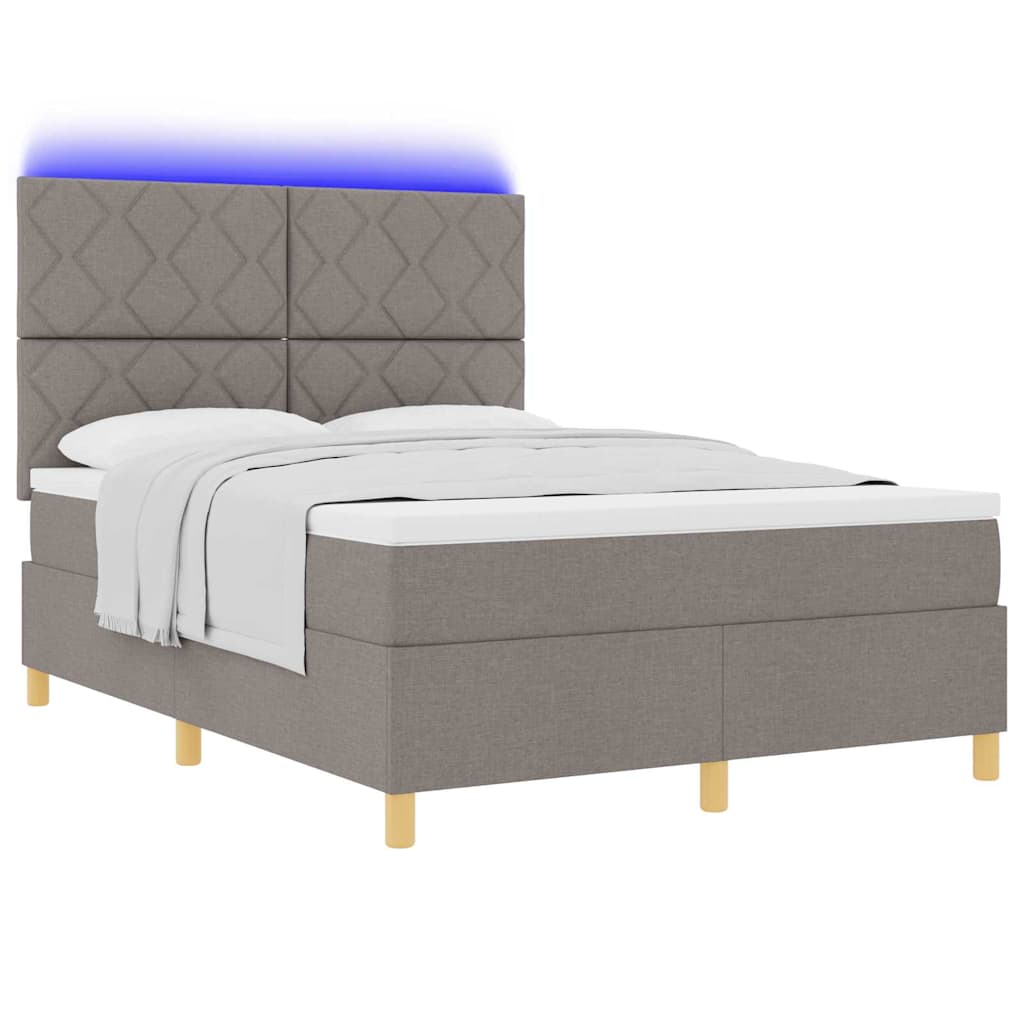 LED Box Spring Krevet Sivo-smeđa 160 x 200 cm tkanina