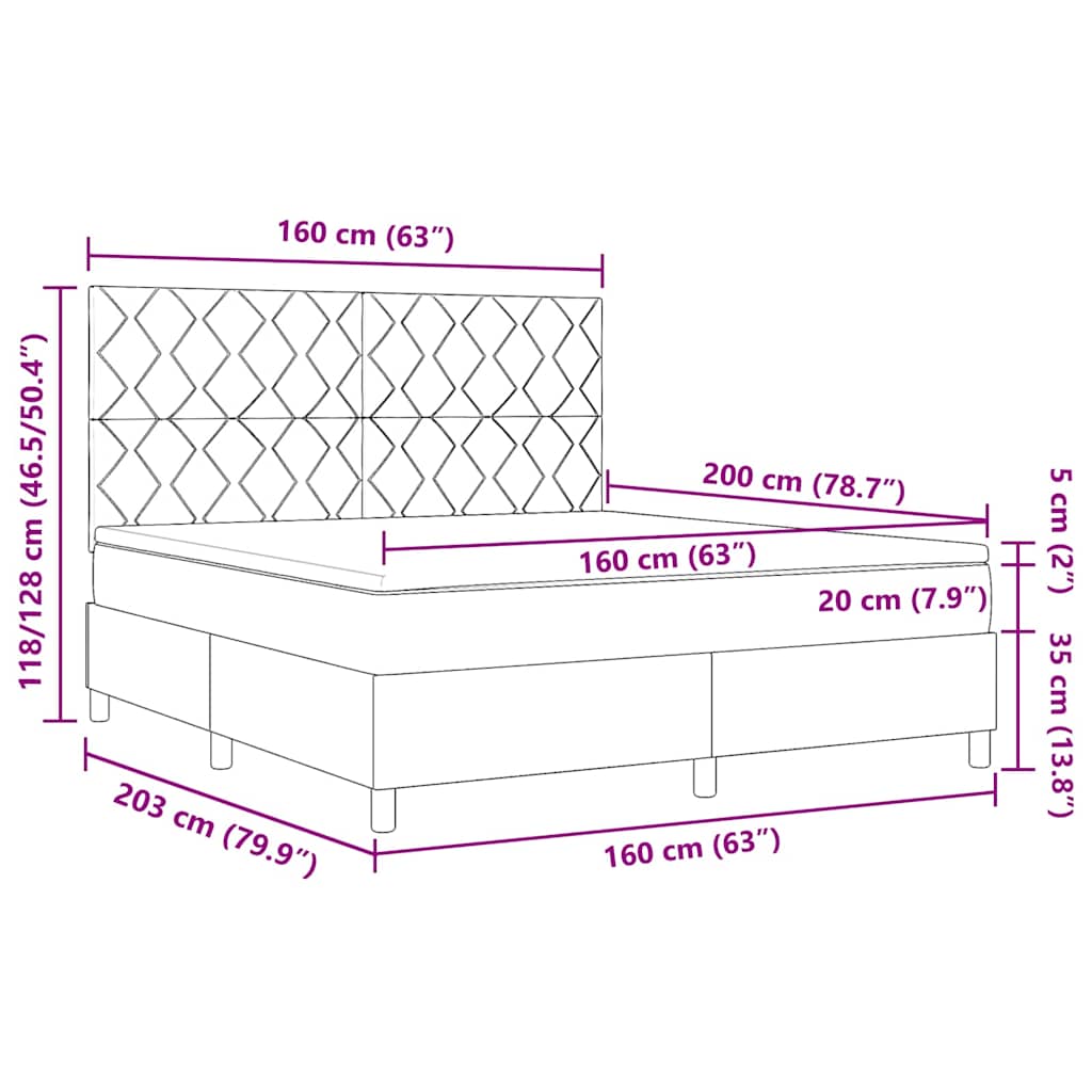 LED Box Spring Krevet Sivo-smeđa 160 x 200 cm tkanina