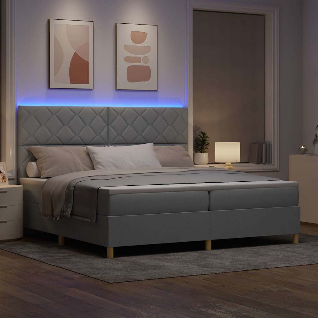 LED Box Spring Krevet Svijetlo siva 200 x 200 cm tkanina