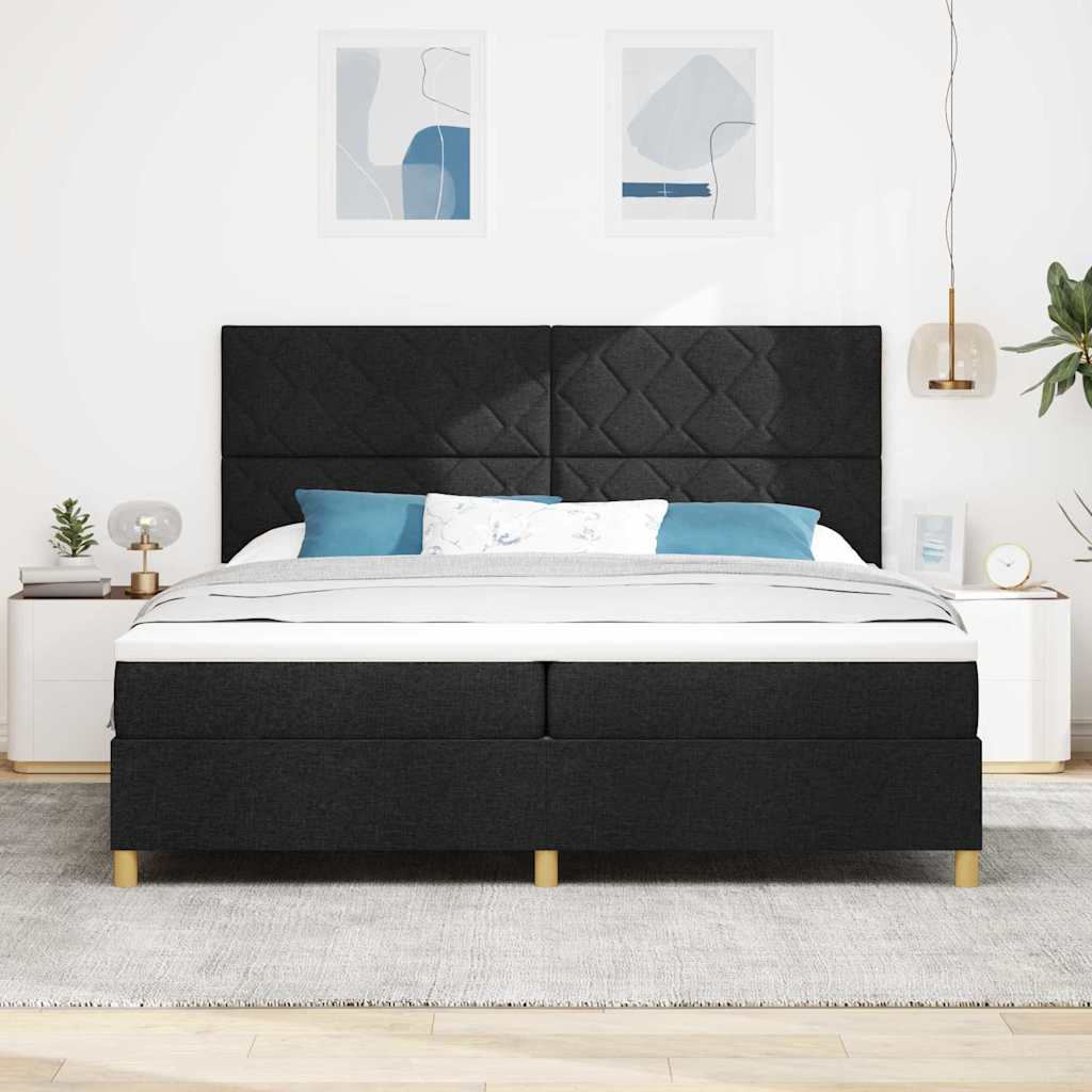 LED Box Spring Krevet s madracem Crna 200 x 200 cm tkanina