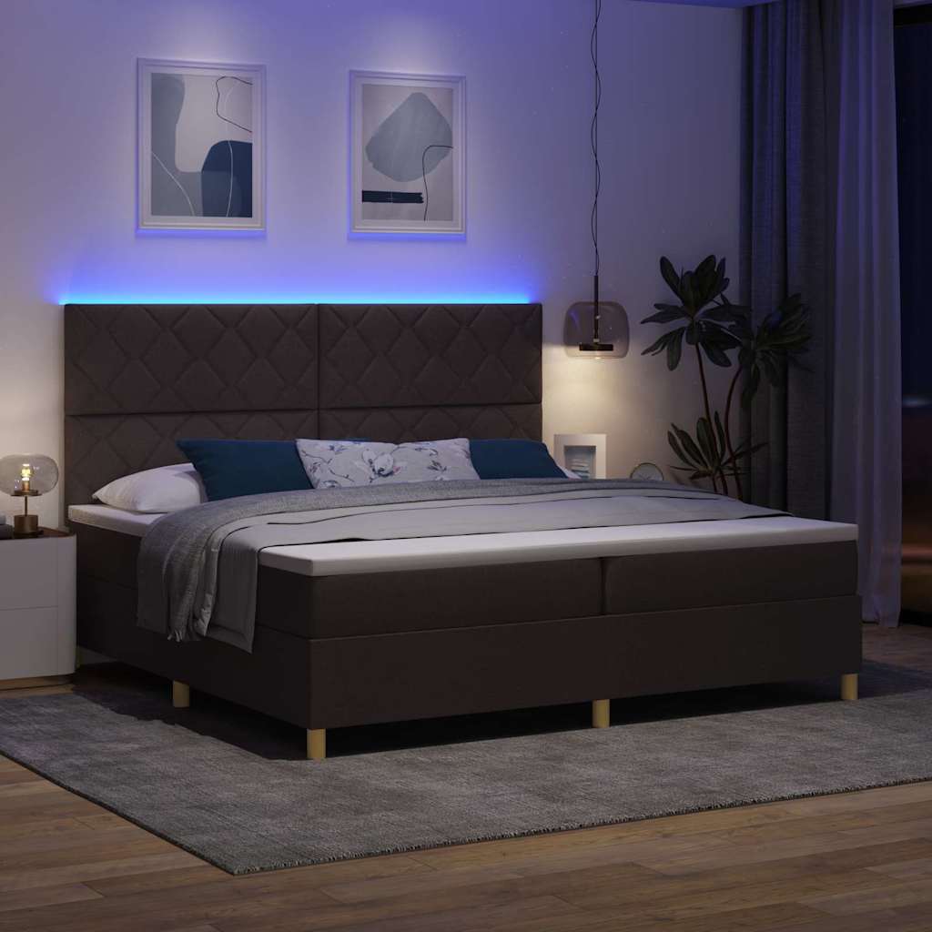 LED Box Spring Krevet Tamno smeđa 200 x 200 cm tkanina