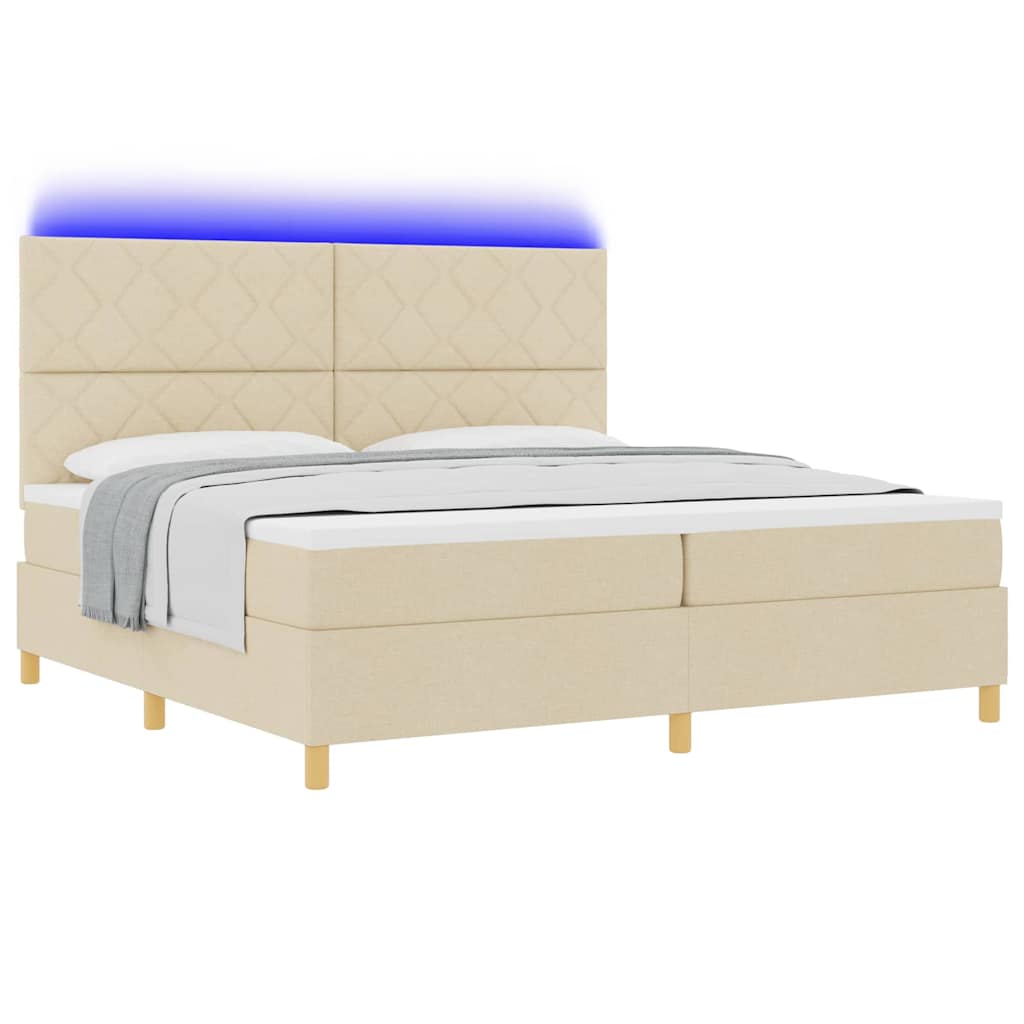 LED Box Spring Krevet s madracem Krema 200 x 200 cm tkanina