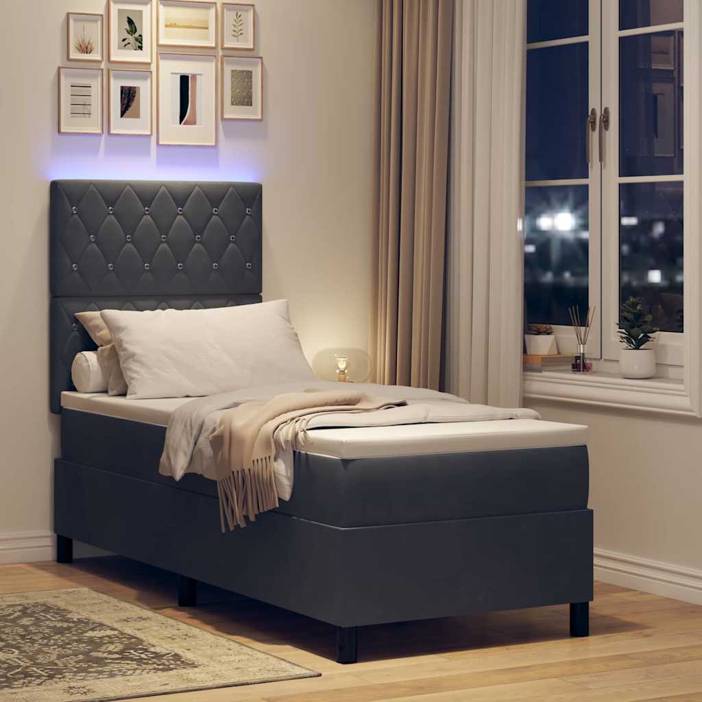 LED Box Spring Krevet s madracem Tamno siva 80 x 200 cm tkanina