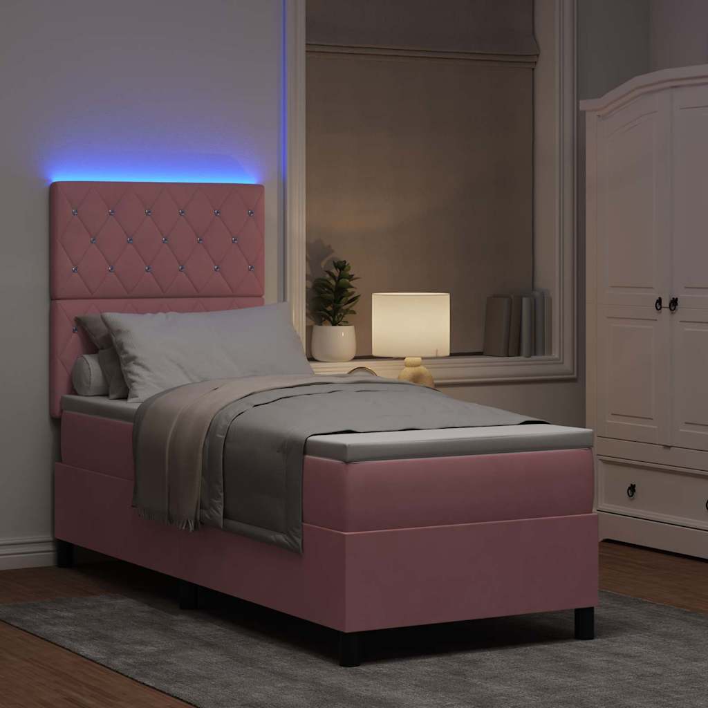 LED Box Spring Krevet s madracem Ružičasta 80 x 200 cm Baršun