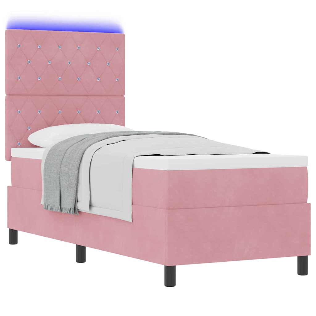 LED Box Spring Krevet s madracem Ružičasta 80 x 200 cm Baršun