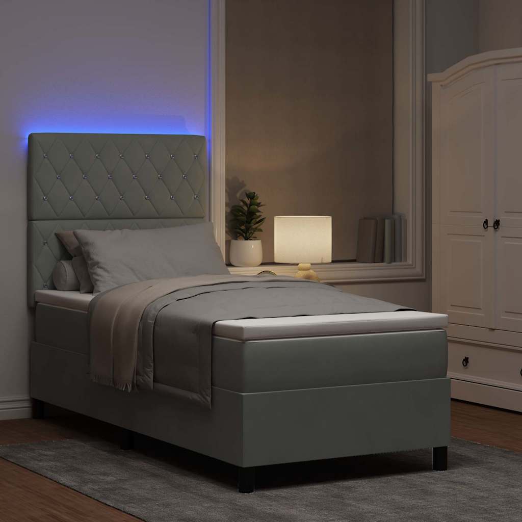 LED Box Spring Krevet Svijetlo siva 90 x 200 cm Baršun