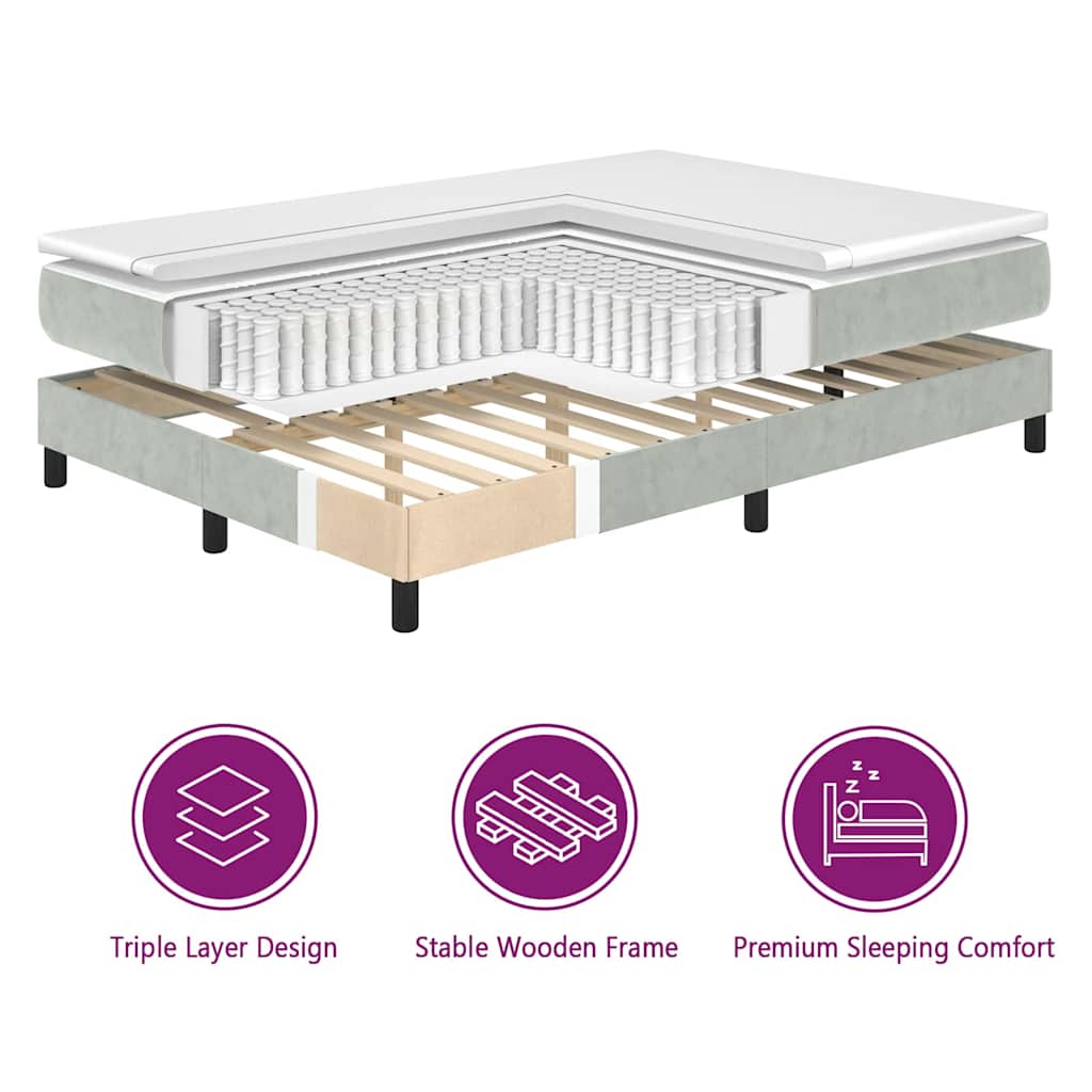 LED Box Spring Krevet Svijetlo siva 90 x 200 cm Baršun