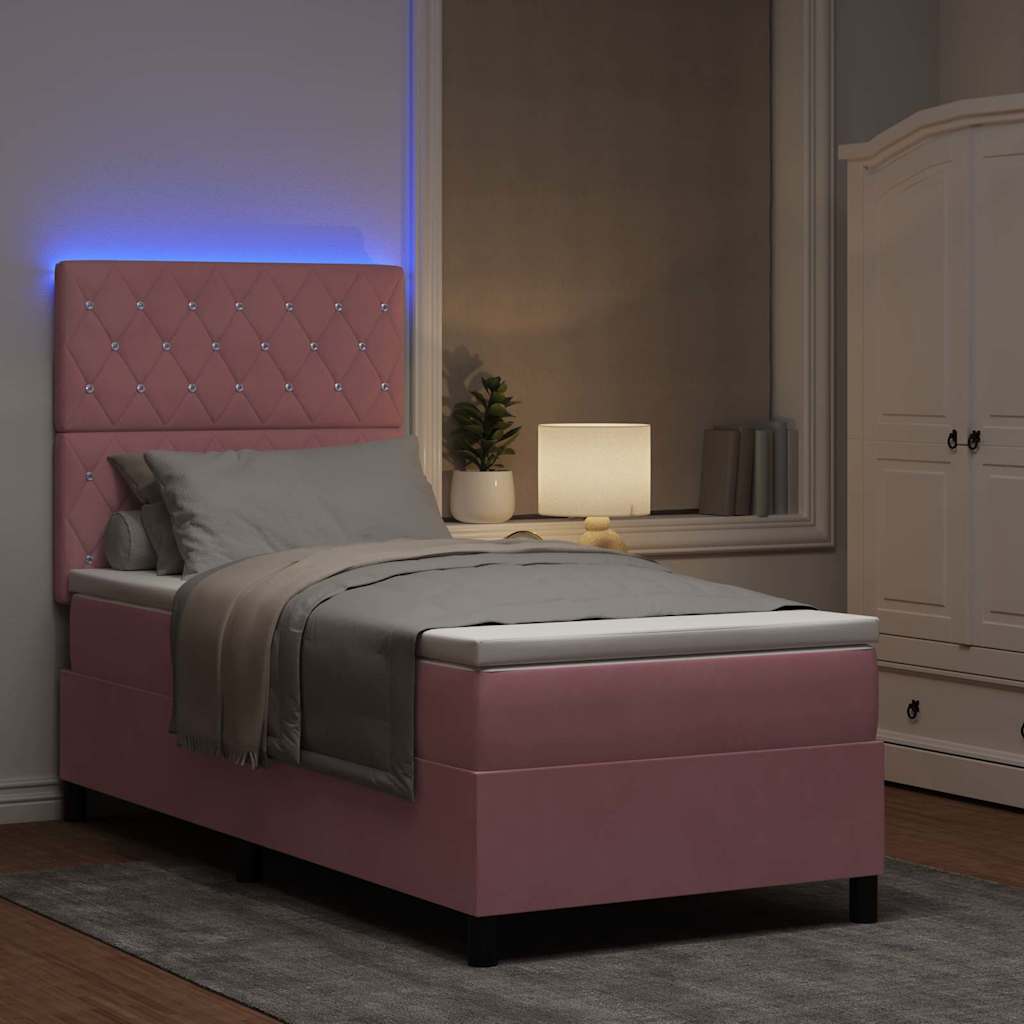 LED Box Spring Krevet s madracem Ružičasta 90 x 200 cm Baršun
