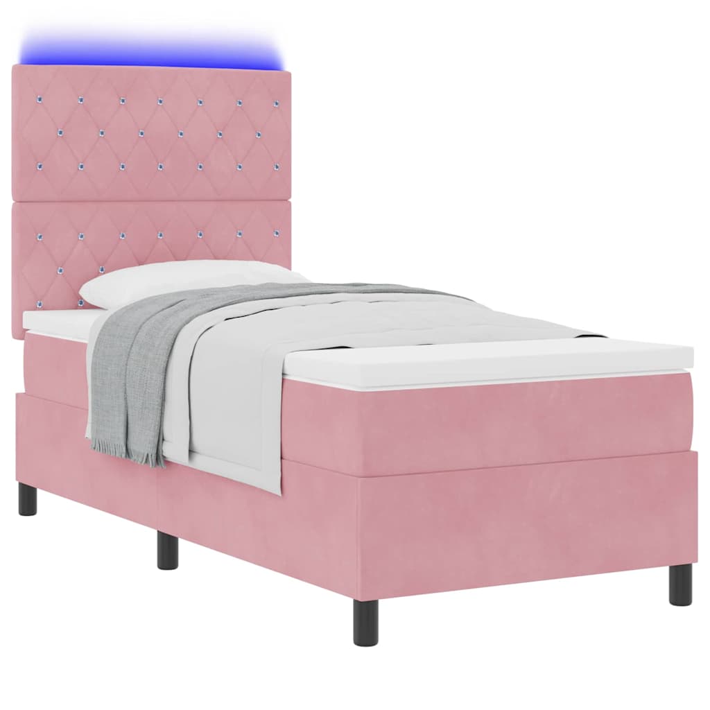 LED Box Spring Krevet s madracem Ružičasta 90 x 200 cm Baršun
