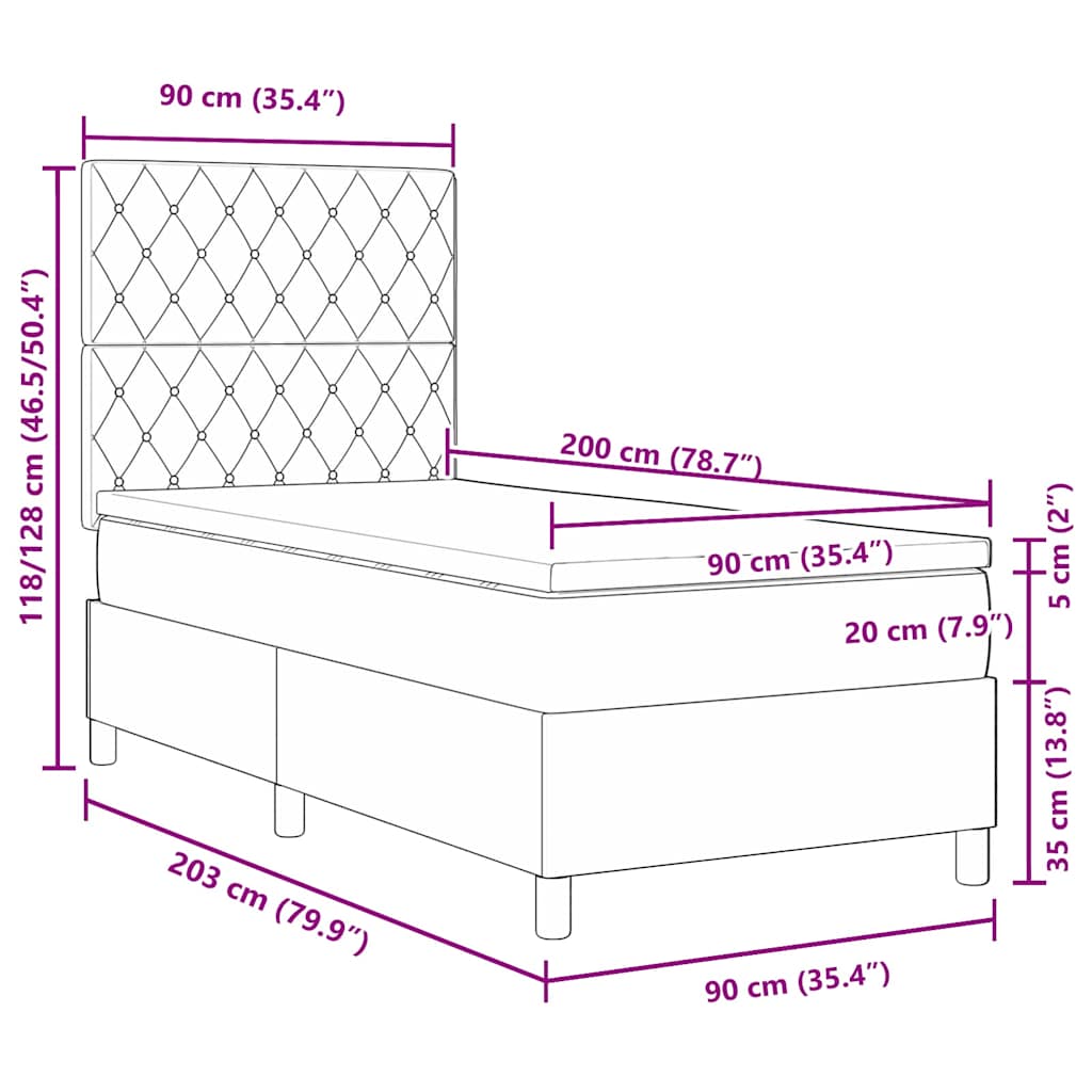 LED Box Spring Krevet s madracem Ružičasta 90 x 200 cm Baršun