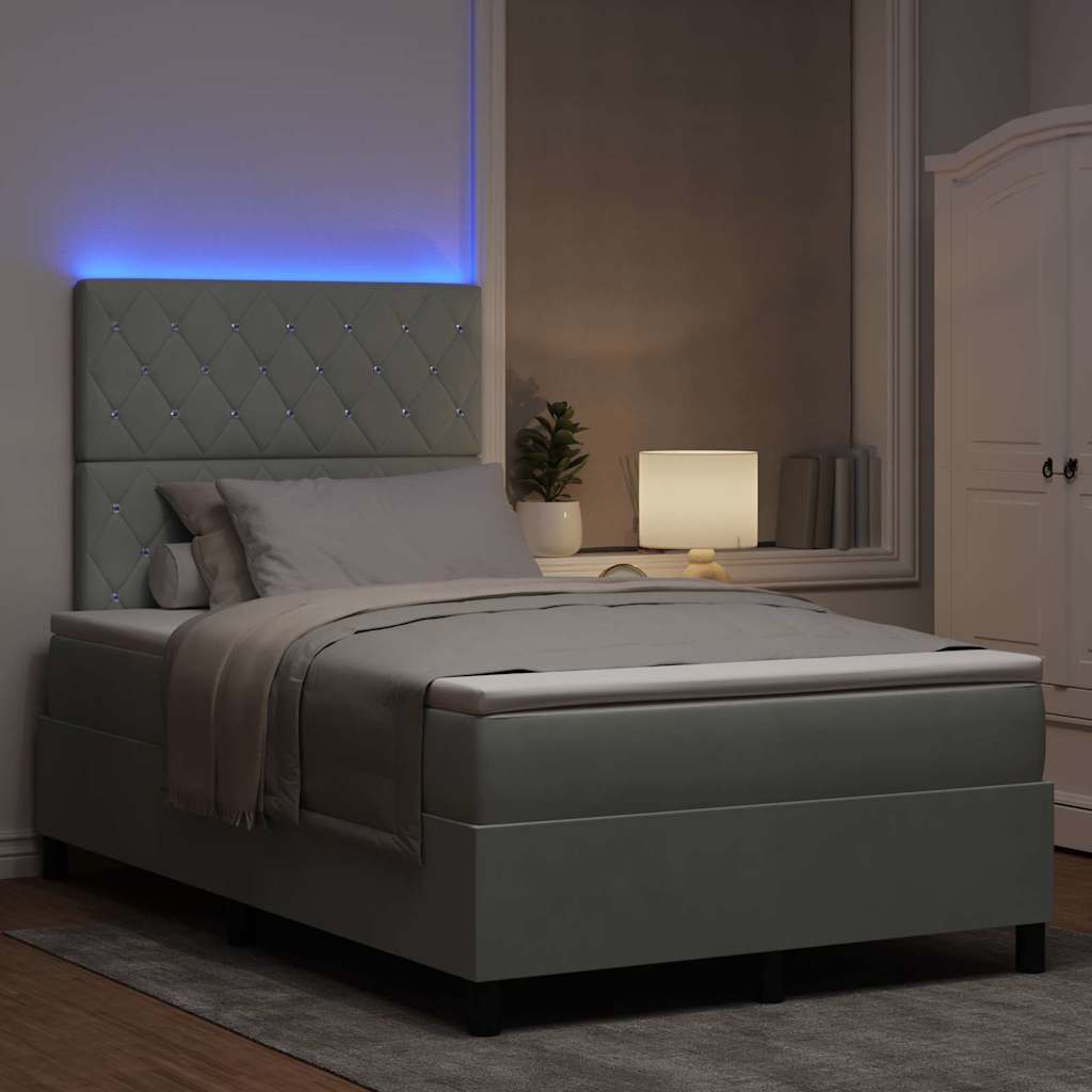 LED Box Spring Krevet Svijetlo siva 120 x 190 cm Baršun