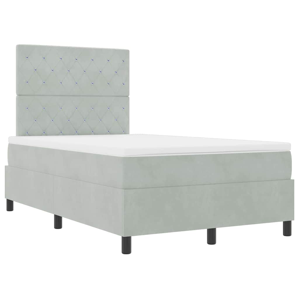 LED Box Spring Krevet Svijetlo siva 120 x 190 cm Baršun
