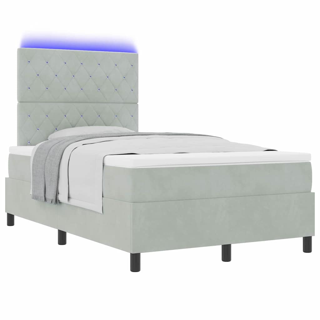 LED Box Spring Krevet Svijetlo siva 120 x 190 cm Baršun