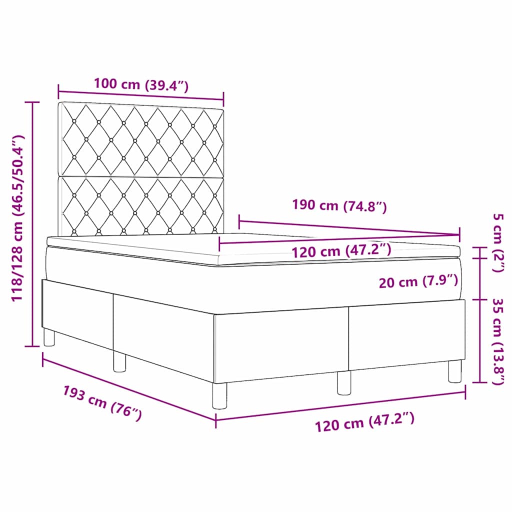 LED Box Spring Krevet Svijetlo siva 120 x 190 cm Baršun